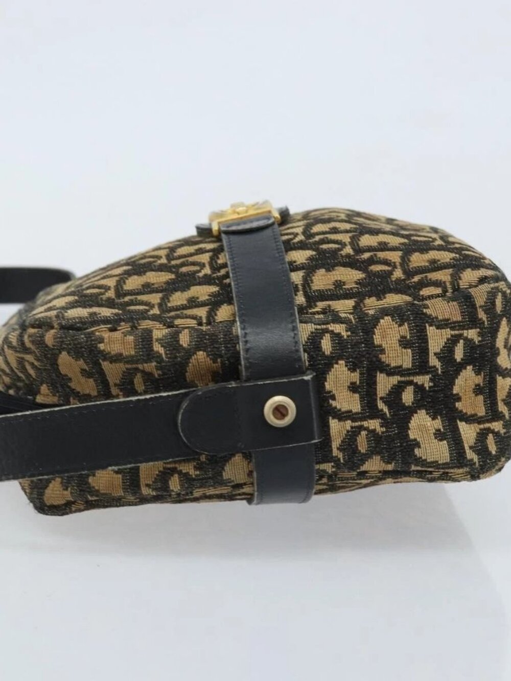 Christian Dior Trotter Canvas Shoulder Bag Navy Gold Auth 173214 - Picture 3 of 11